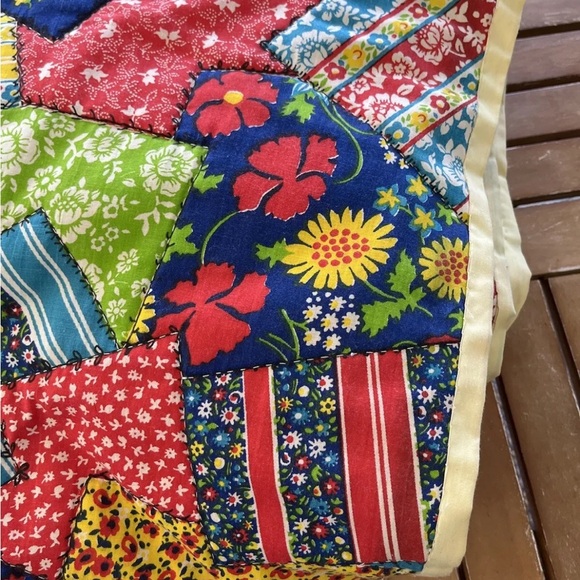 Cheater Floral Crazy Patchwork Full Quilt Comforter Bedspread Vintage 70s 80s - Picture 4 of 6